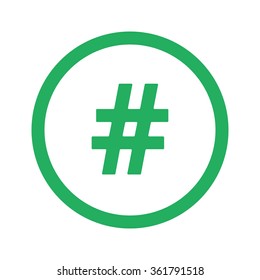 Flat green Hashtag icon and green circle
