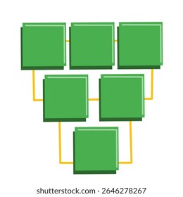 Flat green hierarchical structure diagram with connected squares, ideal for organizational or flowchart design concepts