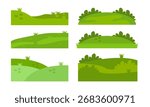 Flat green hills vector set, natural landscape ground shapes illustration