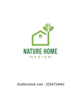 Flat green home with green leaf inside. Simple silhouette of the house with green roof and chimney. Icon isolated on white. Vector building symbol. Eco friendly house. recycle and reuse home sign.