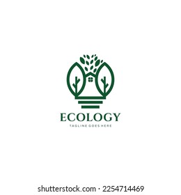 Flat green home with green leaf inside. Simple silhouette of the house with green roof and chimney. Icon isolated on white. Vector building symbol. Eco friendly house. recycle and reuse home sign.