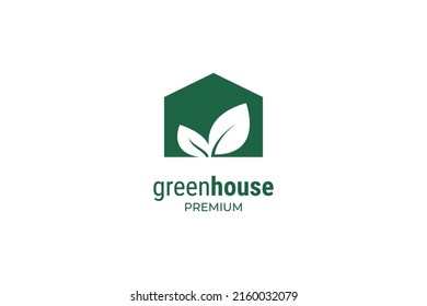 Flat green house logo design vector template