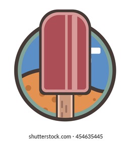 Flat green ice cream on beach background