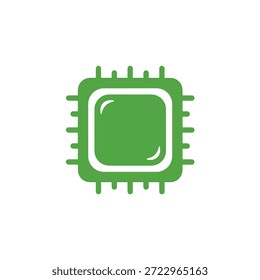 A flat green icon representing a computer central processing unit.