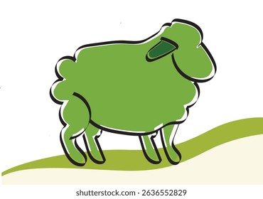 Flat Green Illustration of Goat, Sheep, and Cow for Idul Adha Qurban and Farming Themes