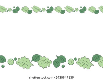 Marco aislado verde plano con verduras, lechuga, albahaca, pepino, guisantes sobre fondo transparente. Ilustración vectorial EPS10