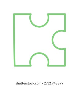Pieza de rompecabezas verde plana silueta. Simple azulejo del rompecabezas con el contorno para la actividad de la mesa de la diversión y juego de mesa de los niños. Ideal para juegos infantiles, diversión lúdica y conceptos de juguetes educativos.