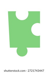 Flache grüne Puzzle-Stück Silhouette. Isolierte Spielzeugfliese mit glatten Kanten für Brettspiel oder Tischspiel. Stellt Spaß und Kindheit Aktivität, einfache Grafik-Design für Familienunterhaltung.