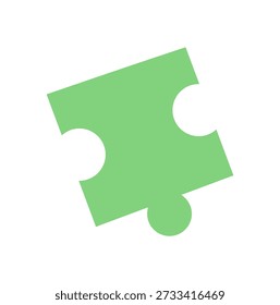 Peça de quebra-cabeça verde liso em estilo silhueta. Único elemento de jogo de tabuleiro de quebra-cabeça para jogos de mesa, atividades de infância ou conceitos de brinquedo. Diversão gráfica para hobby e temas de recreação.