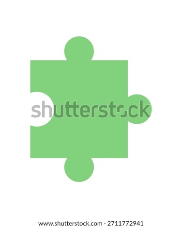 Flat green jigsaw puzzle piece silhouette. Minimalist design of puzzle element for boardgame and table game hobby. Toy and leisure activity concept with graphic template style.