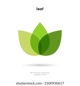 Flat green leaf icon. Leaves sign on isolated white background. Green leaf symbol. Icon design for natural, eco, vegan, bio labels.