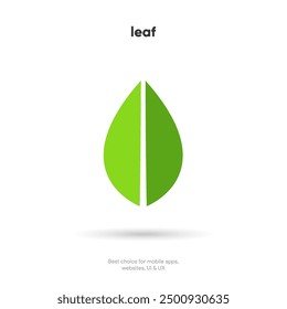 Flat green leaf icon. Leaves sign on isolated white background. Green leaf symbol. Icon design for natural, eco, vegan, bio labels.