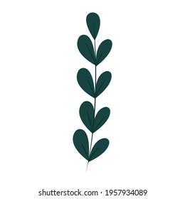 Flat green leaf icon. Natural leaf design element for postcards, posters, greetings. Isolated on a white background. Doodle vector illustration.