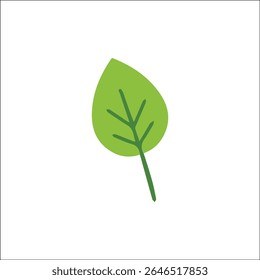 Flat green leaf vector icon with central vein, minimalist design perfect for eco-friendly products, organic packaging, botanical branding, and nature-themed vector illustrations.

