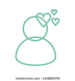Flat green man and three hearts icon vector, sign for cluster officer who there are soft skills ability. 