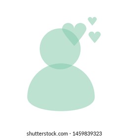 Flat green man and three hearts icon vector, sign for cluster officer who there are soft skills ability. 