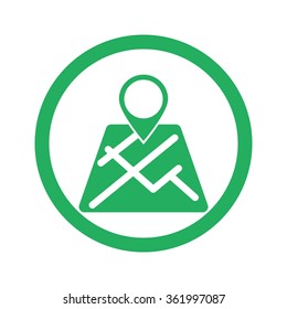 Flat green Map Pointer icon and green circle
