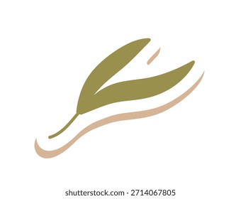 Etiqueta engomada verde plana de la rama del muérdago. Adorno ecológico Kraft y decoración de la planta de la naturaleza para regalo de cumpleaños o caja. Adorno moderno como etiqueta única o pegatina para regalo rústico.