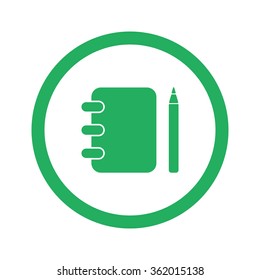 Flat green Note Book icon and green circle