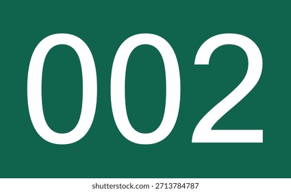 Flache grüne Zahl 002 mit sauberer Typografie, ideal für Tagging-Systeme, numerische Layouts, Infografiken und strukturierte Datenvisualisierung