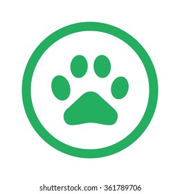 Flat green Paw Print icon and green circle
