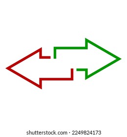 Flat green red arrows outline. Arrows right left. Vector illustration.