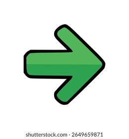 Icono de flecha derecha verde plana en estilo de contorno en negrita utilizado en las interfaces de navegación, dirección, progreso y movimiento hacia adelante