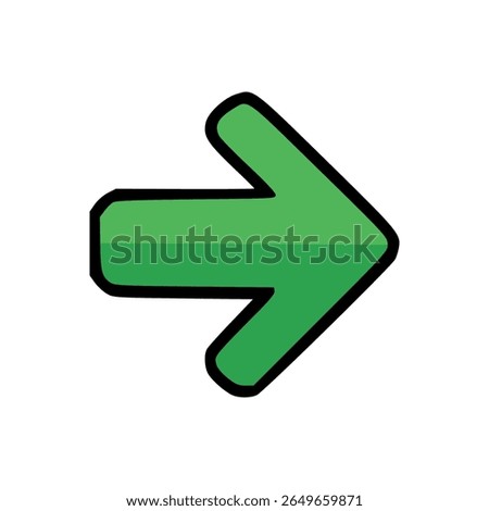 Flat green right arrow icon in bold outline style used in navigation, direction, progress, and forward movement interfaces