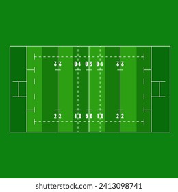 Flat green Rugby field. Top view of rugby field with line template.