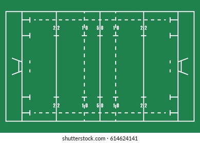 Flat Green Rugby Field. Top View Of American Football With Line Template. Vector Stadium.