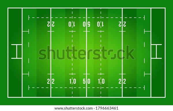 Flat green Rugby field. Top view of rugby\
field with line template. Vector\
stadium.