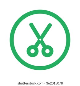 Flat green Scissors icon and green circle
