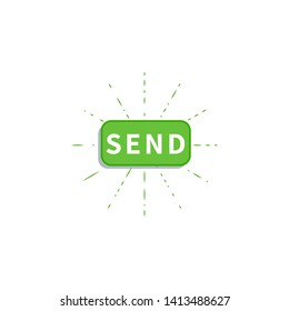 Flat green send button isolated on white background. Design element for online payment app, shopping or retail e-commerce, money transfer, sending message, web banner. Clipart