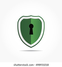 flat green shield with frame and a black key hole on it with shadow effect
