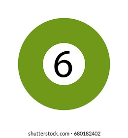 Flat Green Six Pool - Billiard Ball Icon Vector Isolated