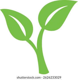 Flat green sprout vector with two young leaves, ideal for eco-themed projects, growth concepts, farming visuals, or environmental illustrations.