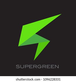 Flat Green Thuderbolt Ecology Logo Icon Emblem
