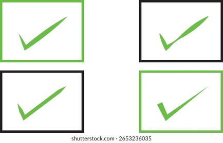 Flat Green Tick Boxes UI Elements Set for Survey, Forms and App Interface Vector Design