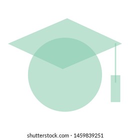 Flat green trasparent circle, rhombus and rectangle line icon vector, graduated bachelor degree education sign.