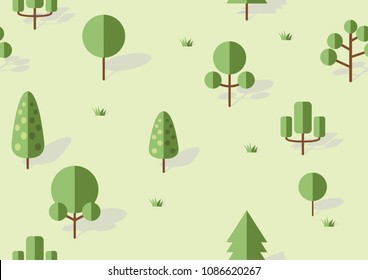 flat green tree forest on green background seamless pattern
