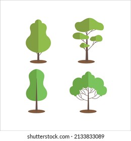 Flat green trees nature plants clean shaping forms vector collection isolated illustration tree plant green nature environment