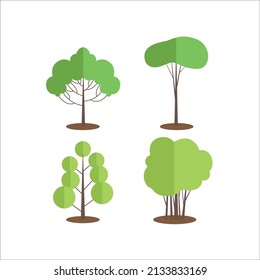 Plantas verdes planas plantas de naturaleza formas de forma limpia colección vectorial ilustración aislada árbol vegetal entorno de naturaleza verde