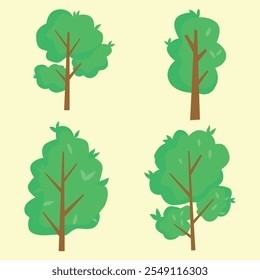 Conjunto de ilustrações vetoriais de árvores verdes planas