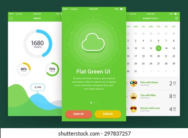 Flat Green Ui (3 screen) - Walkthrough, Graph, Calendar