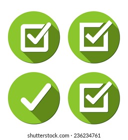 Flat Green Vector Confirm Icon with logn shadow effect
