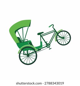 A flat green vector illustration of a three-wheeled cycle rickshaw isolated on a white background