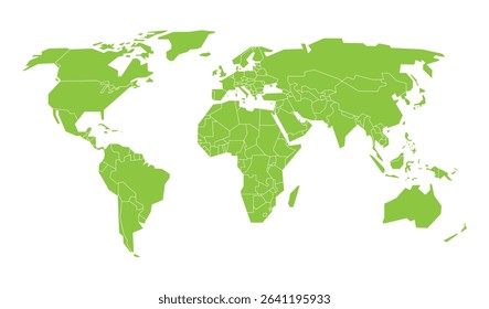 Flat green world map with clear country outlines