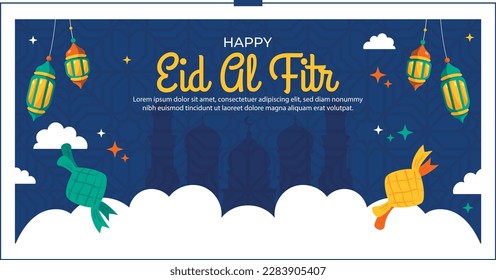Flat greeting cards collection for islamic Eid Al-Fitr celebration. Banner design for eid al-fitr social media post template