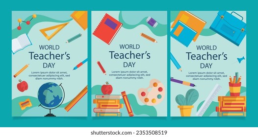 flat greeting cards collection world teacher's day celebration.