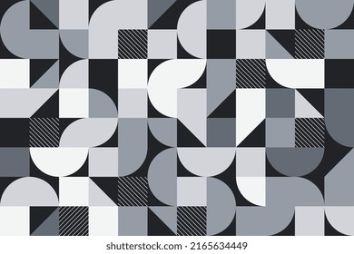 The flat grey geometric seamless pattern design. Abstract grid geometric shapes repeating background in the retro style